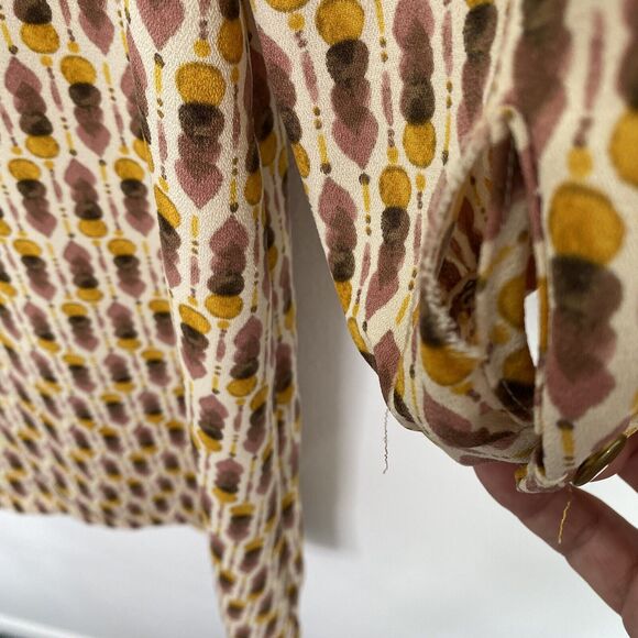 H&M Womens Dress Size 8 Short Shift Mustard Abstract 3/4 Sleeve Ruffle Pockets - Picture 14 of 14